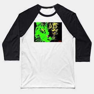 ANGRY CAT POP ART - GREEN YELLOW BLACK Baseball T-Shirt